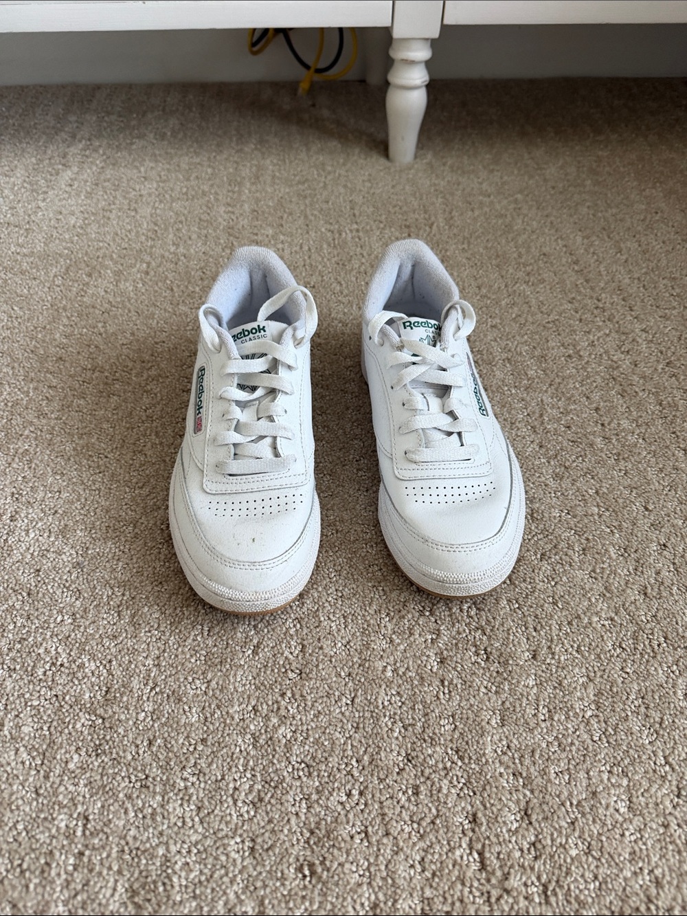 Reebok Kids White Leather Sneakers with Green Logo